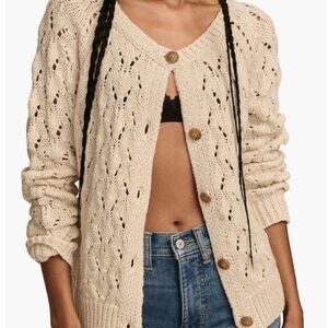Lucky Brand Large Shine Cotton Blend Pointelle Cardigan